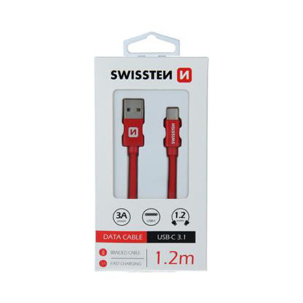 Swissten Kabal Data tekstil USB na TIP C 1.2m SWISSTEN crv