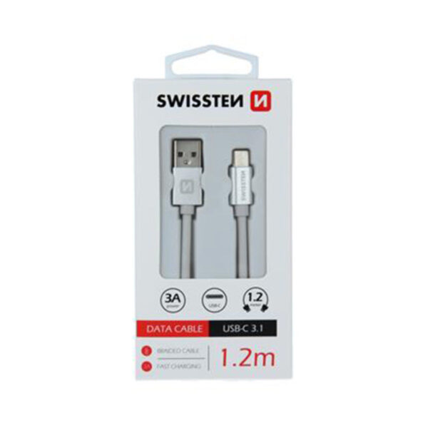 Swissten Kabal Data tekstil USB na TIP C 1.2m SWISSTEN sreb